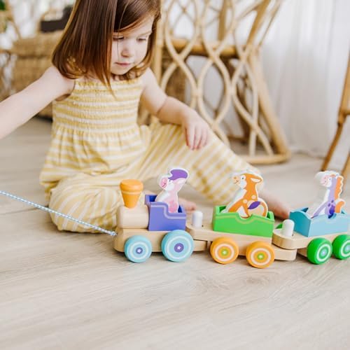 Melissa & Doug First Play Wooden Rocking Farm Animals Pull Train - Image 2