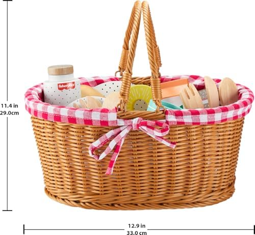 Fisher-Price Wood Pretend Play Toy Picnic Basket, 31-Piece Wooden Food Playset for Preschool Kids Ages 3+ Years - Image 6