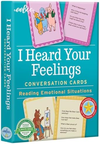 eeBoo: I Heard Your Feelings - 48 Conversation Flashcards, Develops Empathy Through Friendly Illustrations of Emotional Situations, Develop Social and Emotional Intelligence, for Ages 3 and up by eeBoo