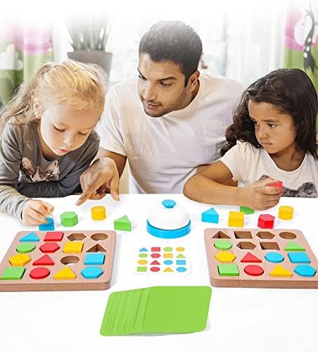 Wooden Puzzles Shape Color Matching Board Games Preschool Educational Montessori Toys for Kids 3 4 5 6 Years Old Boys Girls Brain Teaser Puzzle Logic Game with Bell Cards - Image 6