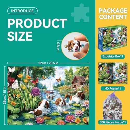 300 Piece Puzzles for Adults&Kids Large Piece, Summer Elderly Jigsaw Puzzles 300 Pieces – Dog Water Fun, Unique Artwork Perfection Game, Family Entertainment & Gift for Seniors(20.5" x 15") - Image 2