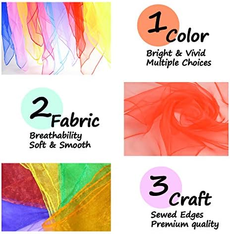 Novelty Place 12 Pcs Dance and Juggling Scarves - Silk Square Scarf with Hemmed Edges - Easy Clean Ideal Performance Props Accessories - 6 Colors(24" x 24") - Image 2