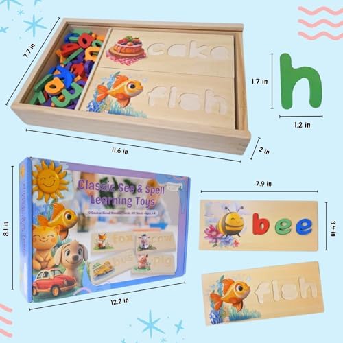 See and Spell Learning Toy – Wooden Spelling Puzzle Game for Kids Ages 3 4 5 6, CVC Word Builder, Educational Spelling Toys & Phonics Puzzle for Early Reading & Letter Recognition - Image 2
