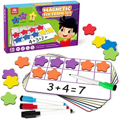Coogam Magnetic Ten-Frame Set, Math Manipulative EVA Number Counting Games, Montessori Educational Toy Gift for Kindergarten Classroom Kids 3 4 5 Year Old by Coogam