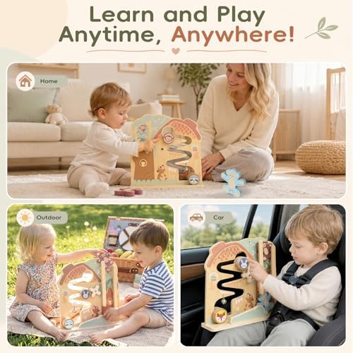 Lewo Montessori Busy Board, Wooden Sensory Activity Toys for Toddlers 3 4 5 (Monkeys) - Image 5