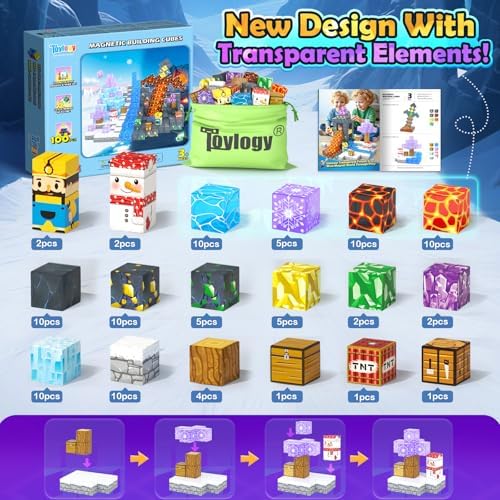 100PCS Large Magnetic Blocks-Build Mine Magnet World Ice Mine Sword Toddlers Toys for Kids Magnet Transparent Building Blocks Sensory Learning Toys for Boys and Girls Ages 3 4 5 6 7 8-12 Birthday Gift - Image 4