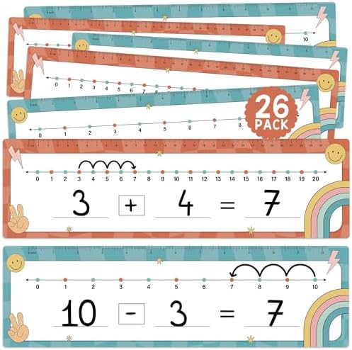 Number Line Dry Erase Boards Cards, 26 Pack 4x14 Boho Groovy by BrightenKidz