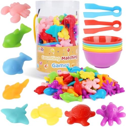 AMOR PRESENT 56 Couting Animals, 6 Sorting Bowls, 2 Tweezers, Storage Tube by AmorPresent