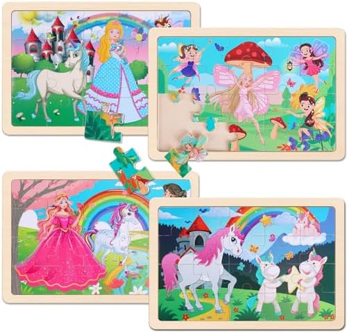 Wooden Jigsaw Puzzles for Preschool Kids Ages 3-5, 4-Pack with 20 Pieces Unicorn Princess Wood Puzzles Set, Preschool Gifts for Boys Girls Ages 3 4 5 6 - Image 2
