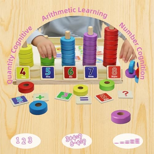 Lydaz Toddler Montessori Math Toys, Wooden Math Manipulatives with Counting Number Blocks, Preschool Kindergarten Learning Activities, Educational Math Toy for Kids 2-5, Christmas Stacking Puzzle Toy - Image 3