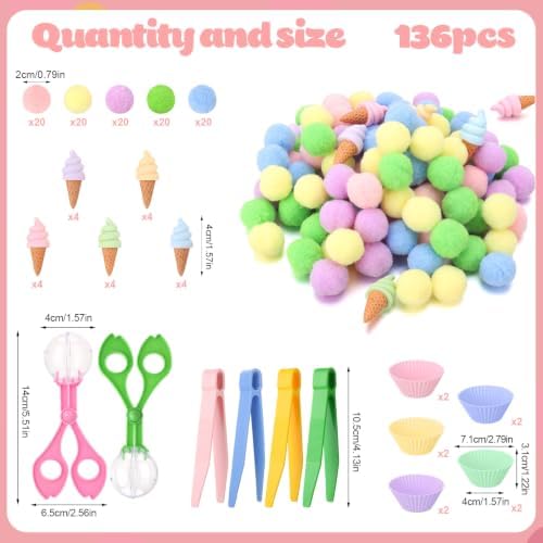 136 Pcs Ice Cream Sensory Bin Filler Counting Sorting Fine Motor Toys - Image 2