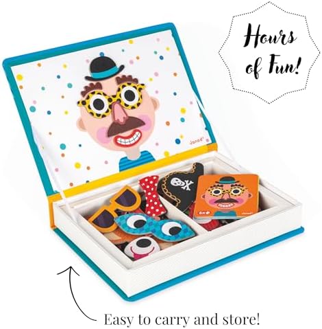 Janod - Magnetibook 83 Pc Magnetic Boy Crazy Face Dress Up Game - Decorating Fridge with Magnetic Letters - Enhances Creativity and Learning - Boosts Self-Confidence - Portable and Easy Storage - Image 6