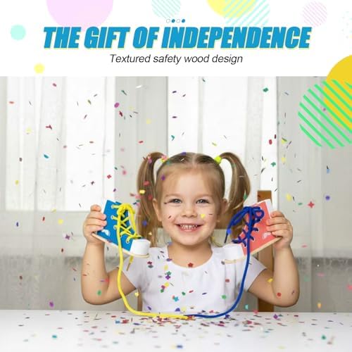 Learn to Tie Shoes for Kids, Wooden Lacing Sneaker Toy,Montessori Educational Toy for Toddlers Ages 4-8 - Image 7