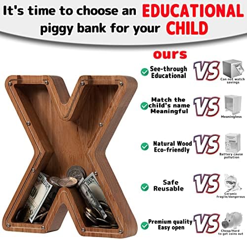 Ladenk Wooden Letter Piggy Bank - Piggy Bank for Kids Boys Girls Toddler - Image 4