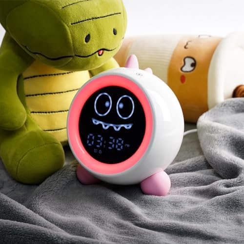 Kids Alarm Clock, Toddler Sleep Training Clock with Night Lights, Sound Machine, Time to Wake Dinosaur Alarm Clock for Children, Gift Ideas for Kids Toddler Boy Girl (Pink) - Image 6