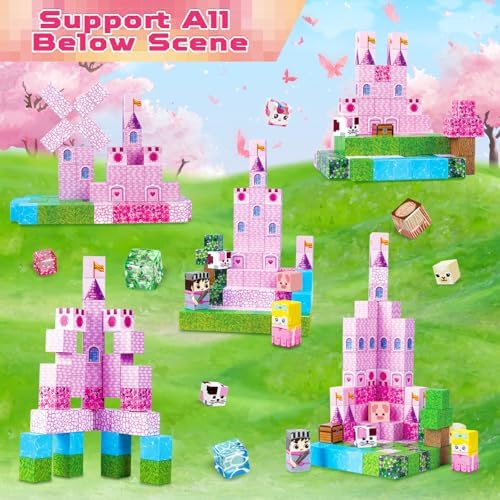Magnetic Blocks - 100PCS Pink Princess Castle Magnetic Building Blocks, 3D Magnet Cubes for Girls, STEM Construction Toy for Kids Ages 3-12, Princess Toys for Kids Birthday Gifts - Image 3