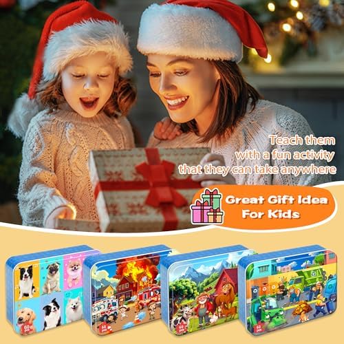LELEMON Puzzles for Kids Ages 4-6,4-Pack Dogs Fire Fighting Garbage Truck Farm 60 Piece Puzzles for Kids Ages 4-8 in a Metal Box,Educational Jigsaw Puzzles Puzzle Games Puzzle Toys for Girls and Boys - Image 6