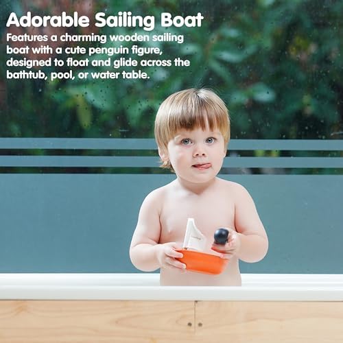 PlanToys® Wooden Penguin Sailing Boat Bath Toy for Toddlers, Montessori - Image 5