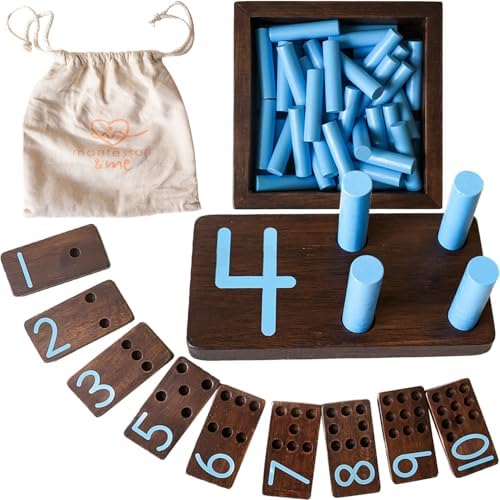 Counting Peg Board - Montessori Math and Numbers for Kids - Wooden Math Manipulatives Materials - Dark Walnut Stain by MontessoriMe