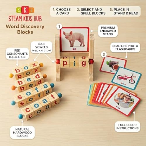 Montessori Wooden CVC Word Game | Real Photo Phonics Flash Cards Ages 3+ (CVC Word Game) - Image 5