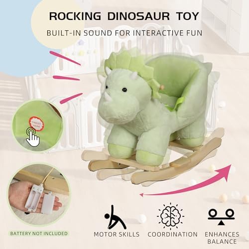 Dinosaur Rocking Horse with Sound and Music for Ages 12-36 Months, Green - Image 5