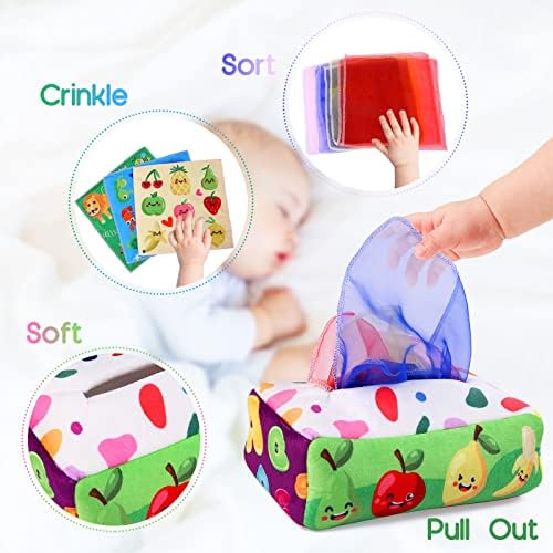 YOGINGO Baby Toys 6 to 12 Months - Tissue Box Toy Montessori for Babies 6-12 Months, Soft Stuffed High Contrast Crinkle Infant Sensory Toys, Boys&Girls Kids Early Learning Gifts - Image 2