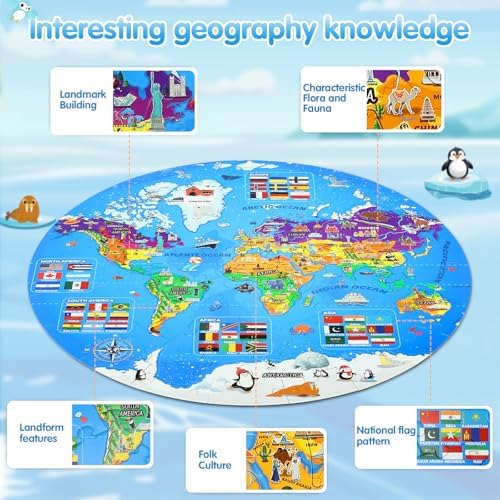 DIGOBAY 70 Pieces Glow in The Dark World Map Floor Puzzles for Kids 4-6 - Image 5