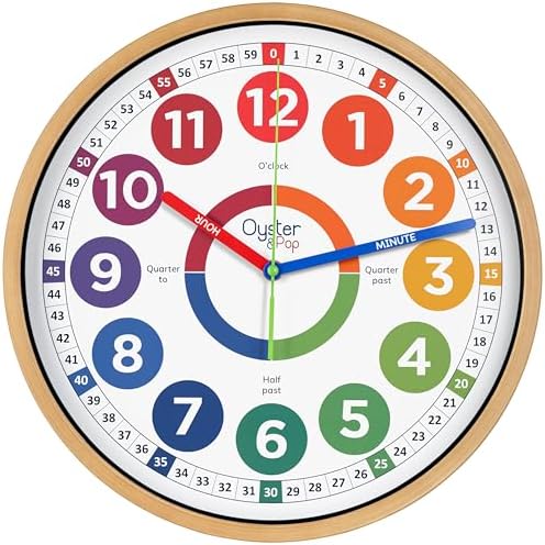 Oyster&Pop Large Kids Wall Clock - Silent 14" Analog Learning Clock by OysterPop