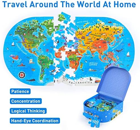 MiDeer World Map Floor Puzzle for Kids Ages 4-8 100 Piece Jigsaw Toy - Image 6