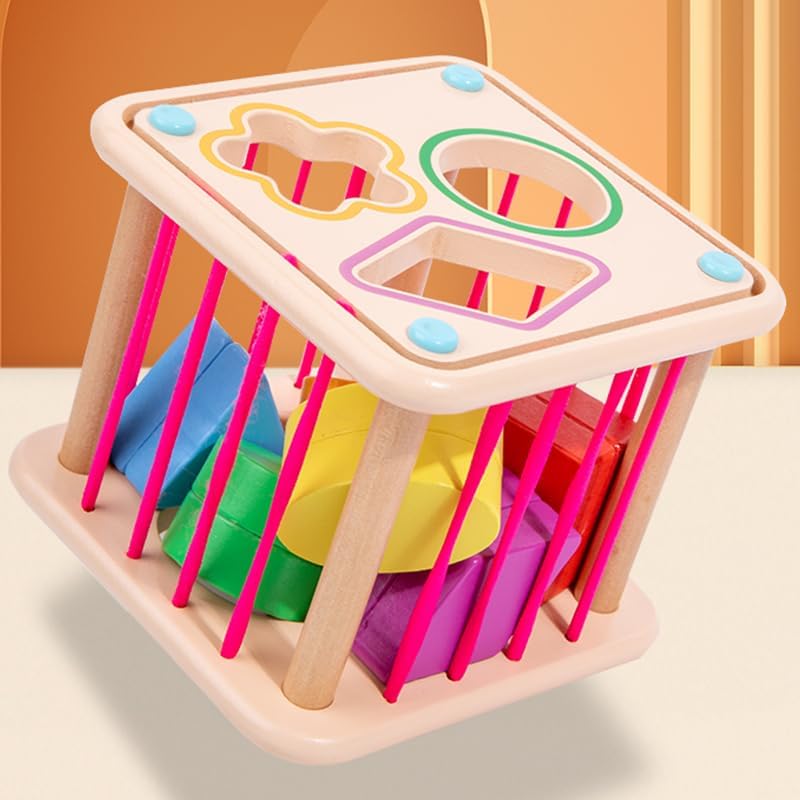 Practical Life Wooden Geometric Shape Shaker Match & Post/Push & Pull Toys for Toddlers 3-6 Years Old Montessori Infant Baby Toys Girls & Boys Blocks Baby Birthday Gift (Color A) - Image 6