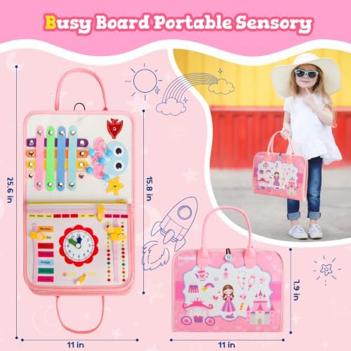 Montessori Busy Board & Busy Book with 20+ Learning Activities, Sensory Activity Toy for Fine Motor Skills, Educational Learning Toy for Airplane & Car Travel, Birthday Gift for Toddler Girls - Image 3