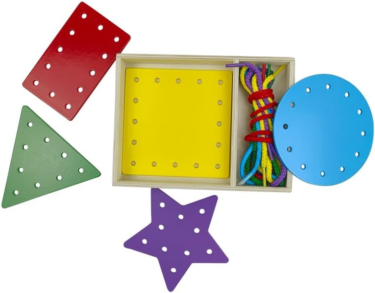 5 Pcs Double-Sided Shape Panels Wooden Threading Toy Lacing Cards for Toddlers, Lacing Shapes, Educational and Learning Montessori Activity for Kids (Triangle) - Image 5