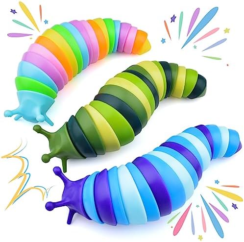 Cevioce Sensory Slug Fidget Toys for Kids & Adults - 3 Pack Slug Toys for Autism Therapy, Age 3+ Travel & Party Favors by Cevioce