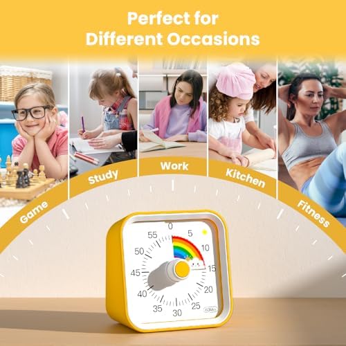 Visual Timer for Kids, Rainbow Timer with Pause Function, Yellow - Image 6