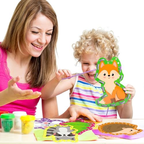 Omlisca Woodland Animals Lacing Cards for Kids 12 Pack Forest Animals Sewing Cards Owl Fox Bear Woodland Theme Party Decor Arts and Crafts Gifts for Toddler Preschool Developing Imagination Supplies - Image 2