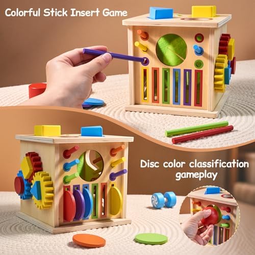 TOMMYHOME Wooden Montessori Multifunctional Sensory Box 8-in-1,Help Children Improve Their Arithmetic Skills and Color Recognition abilities.Coin Box - Image 3