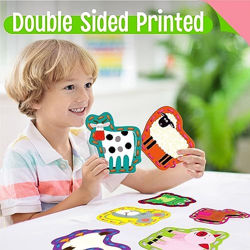 SpriteGru 9 Pieces Kids Lacing Cards, Double Sided Sewing Cards in 9 Farm Themed Cards with 9 Colorful Laces, Imagination Development Lacing Toys Games for Children Educational and Learning Activity - Image 4