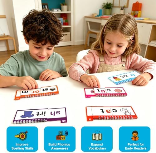 Phonics Flash Cards, Word Family Build Book with 40 Read and Rhyme Flip Books, Learn to Read Sight Words, Kindergarten Reading Games, Preschool Homeschool Educational Learning Activities - Image 5