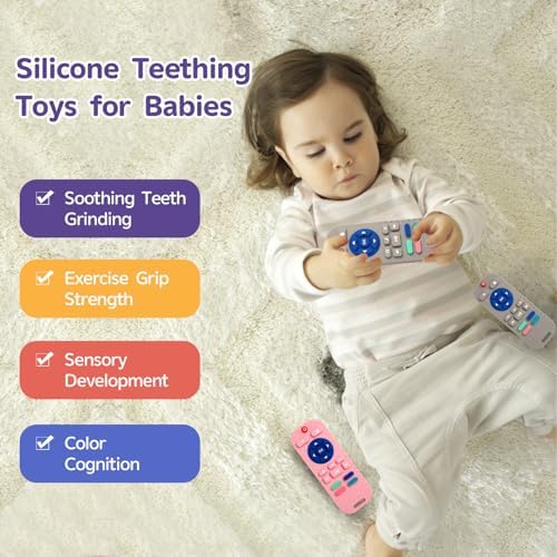 Hooku 2 Pack Silicone Teething Toys for Babies 0-6 Months, Teethers for Babies 6-12 Months, Remote Teether for Baby, Sensory Toys for Babies, Baby Chew Toys - Image 5