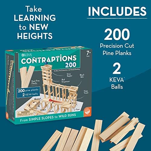 MindWare KEVA Contraptions, Wooden Blocks Building Set, Marble Run Kit, Includes 2 Balls - 200 Planks - Image 3