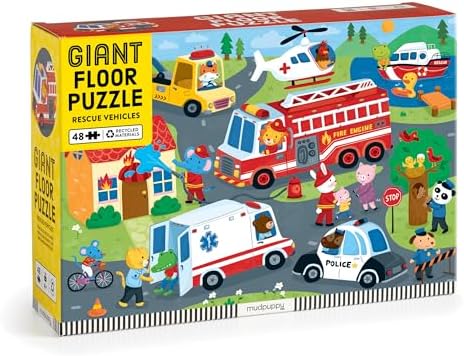 Mudpuppy - Rescue Vehicles 48 Piece Giant Floor Puzzle for Kids by Mudpuppy