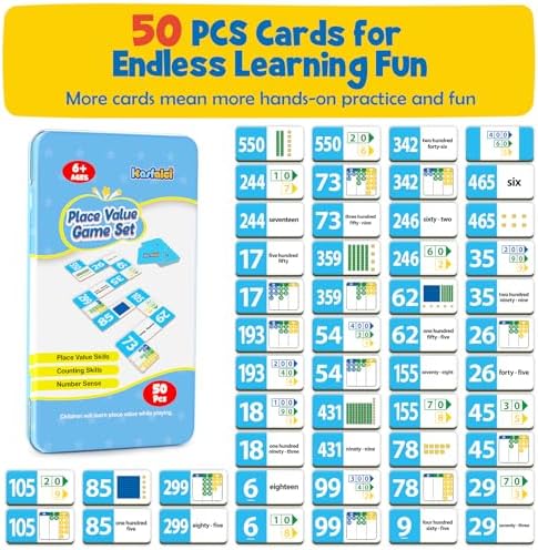 Kasfalci Place Value Dominoes Set Flash Cards, Back to School Supplies, 50 PCS Math Learning Games for Kids, Montessori Counting Toys, Preschool Kindergarten Classroom Must Haves - Image 4