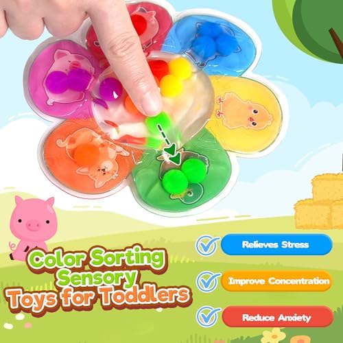 2PC Color Sorting Sensory Toy for Toddler Girl, Farm Animal Roadtrip Travel Essential Fidget Game, Montessori Preschool Learning Activities for Kid Boy Aged 2 3 4 Dementia Easter Basket Stuffer Gift - Image 3