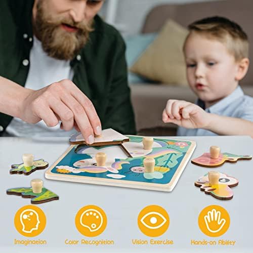Chunky Wooden Puzzles for Toddlers 1-3: 4 PCS Animals Peg Puzzles Toys - Image 3