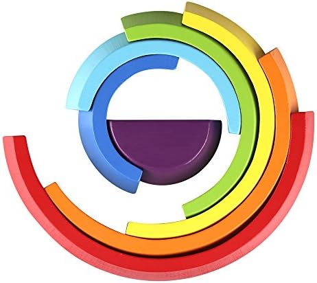 Coogam Wooden Rainbow Stacker Nesting Puzzle Blocks - Tunnel Stacking Game Building Creative Color Shape Matching Jigsaw Learning Toy Set Board Early Development for Kids Boy Girl - Image 5