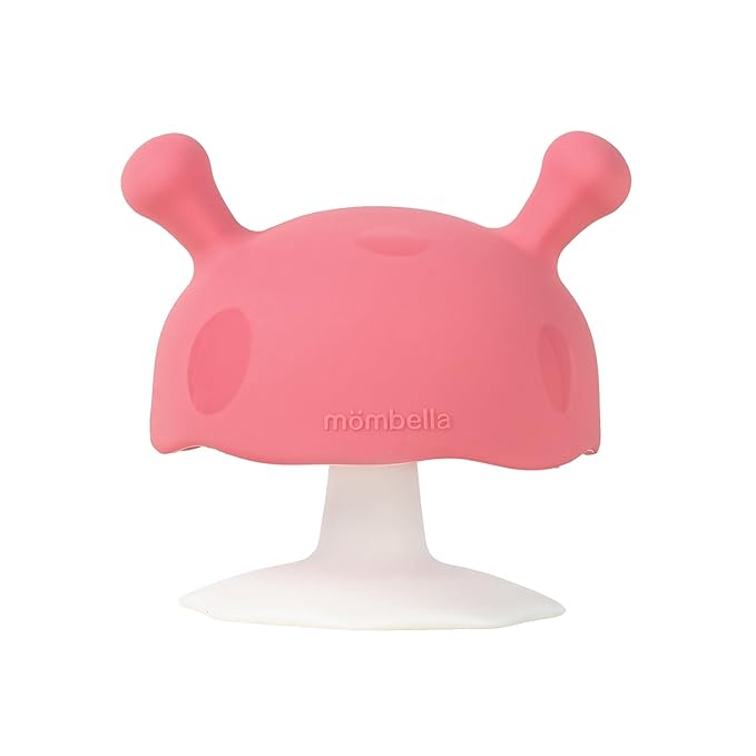 Baby Teething Toys for 3-12 Months+,Silicone Mombella Baby Teether,Soft & Easy to Grasp for Teething Relief,Safe & Comfortable Teether Toys for Sucking Needs,BPA Free (Pink Red)