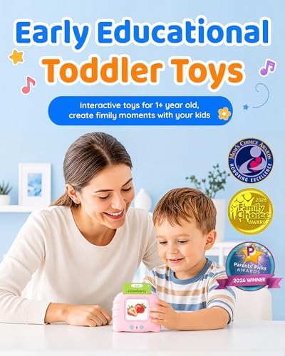 Aullsaty Talking Flash Cards for Toddlers Ages 1-3, 224 Words Montessori Speech Therapy Toys, Autism Sensory Toy, Educational Learning Speech Therapy Birthday Gifts for Boys Girls (Pink) - Image 2