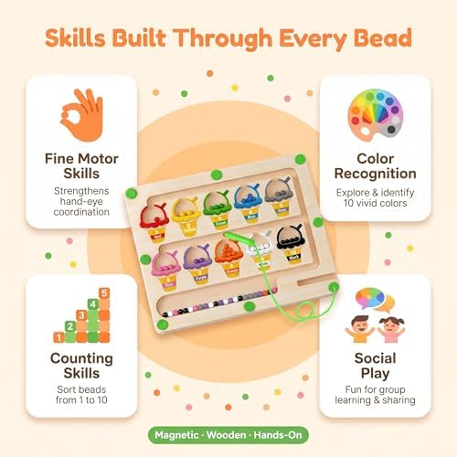 Magnetic Color & Number Maze, Montessori Wooden Puzzle Board, Educational Magnet Toy for Toddlers 2 3 4 5 Years Old, Fine Motor Skills Learning Game, Birthday for Boys Girls (ice Cream) - Image 2