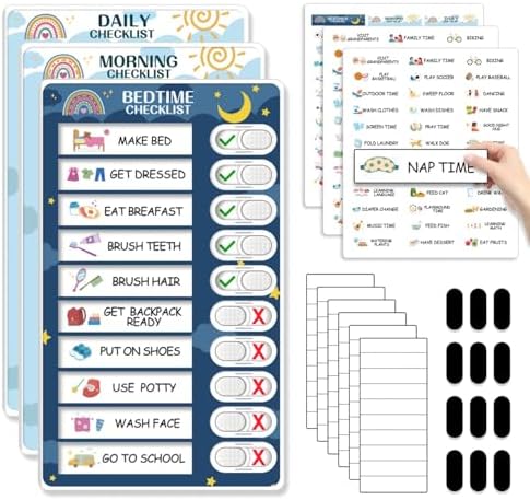 Upgraded Slider 3 in 1 Bedtime/Morning/Daily Routine Chart for Kids, Magnetic Chore Chart for Kids, Visual Schedule for Kids Toddlers Schedule Board for Home by CustomMaster