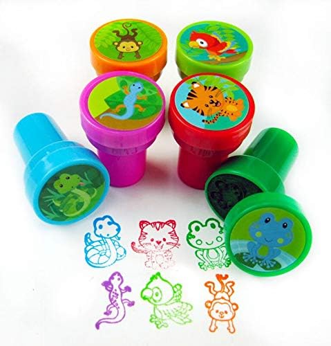 TINYMILLS 24 Pcs Rainforest Animals Assorted Stamps for Kids Self Ink Stamps Animal Birthday Party, Animals Party Favors, Goody Bag Filler Treats, Classroom Rewards Carnival Prizes